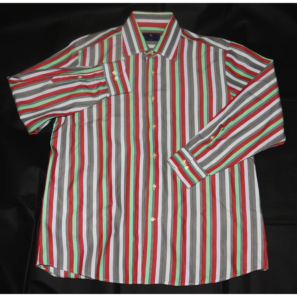 Etro Milano Men's Made In Italy Long Sleeve Button Front Striped‎ Shirt Size 43
